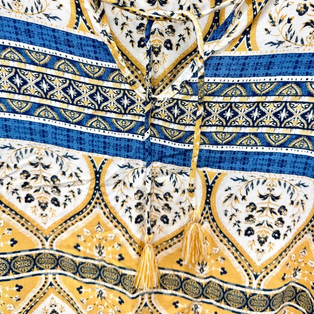 Roxy Women’s Boho Patterned Blouse - Yellow and Blue Size Small Bohemian